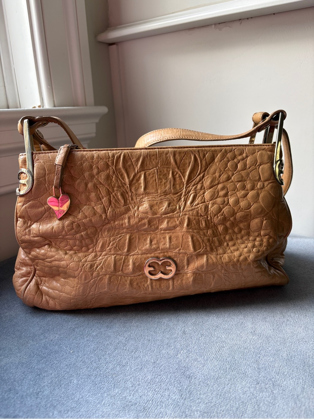 Vintage Escada Croc-Embossed Leather Shoulder Bag